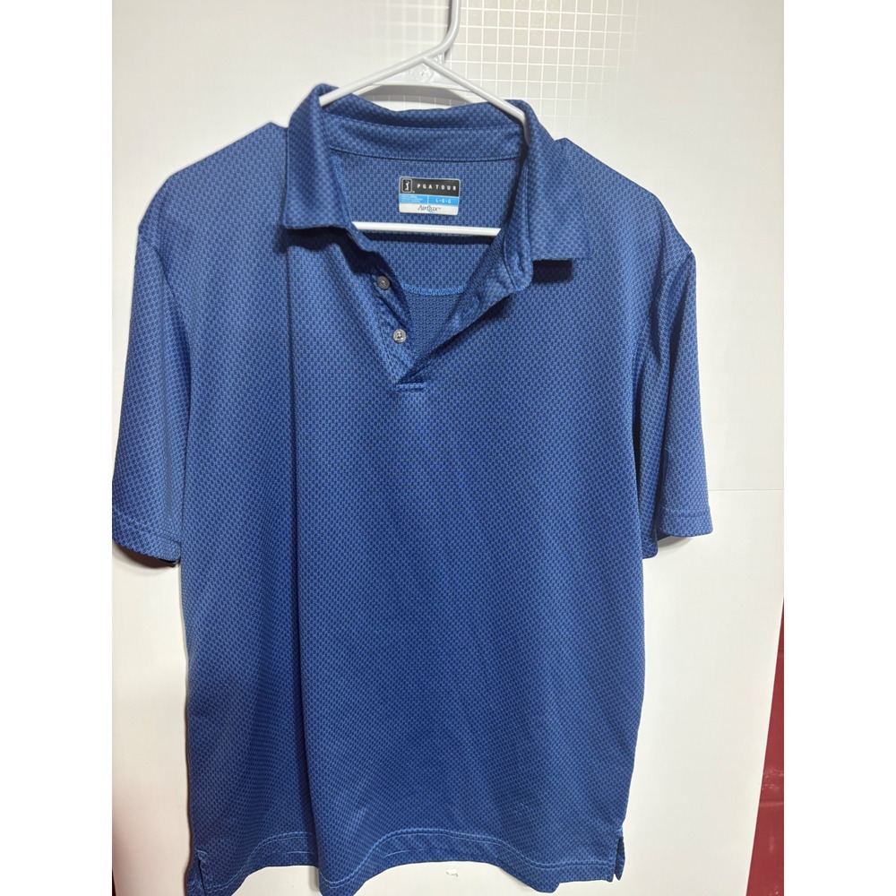 PGA Tour Airflux Mens Blue Geometric Mesh Golf Polo Shirt Large L L-G-G